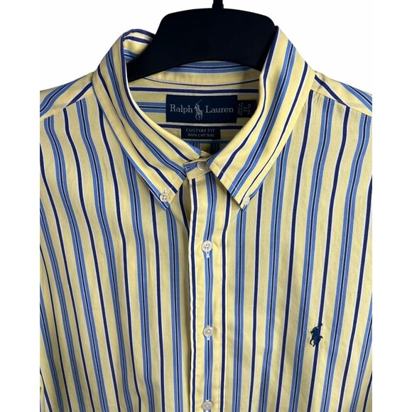 Ralph Lauren Custom Fit Yellow & Blue Striped Button-Down Shirt - Picture 3 of 9